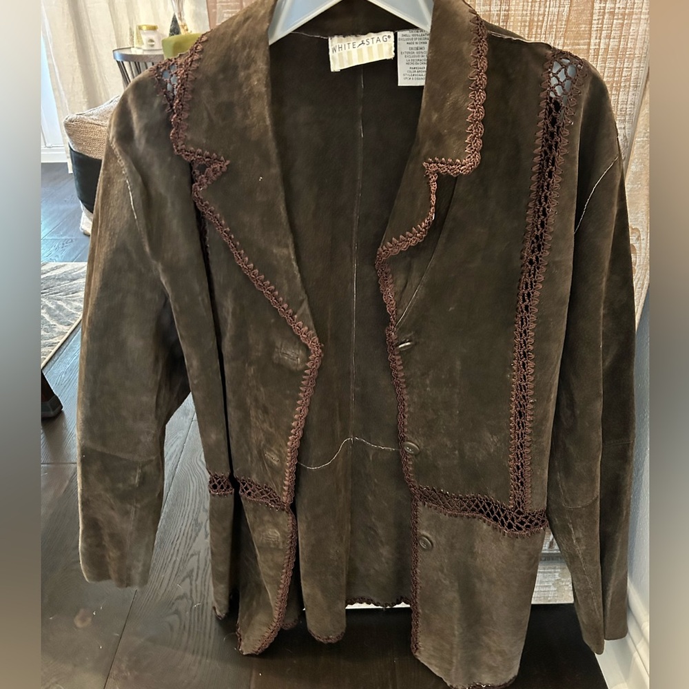 Vintage White Stage Brown‎ Leather Women’s Jacket Size 16W Preowned